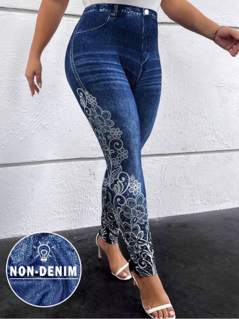 High-Rise Blue Floral Side-Print Jeggings
